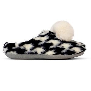 TOMS Black and White Houndstooth plush Slipper